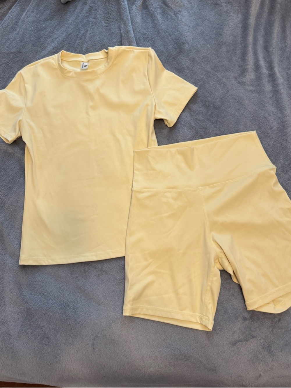 Yellow Athletic Tee and High-Waist Bike Shorts Set